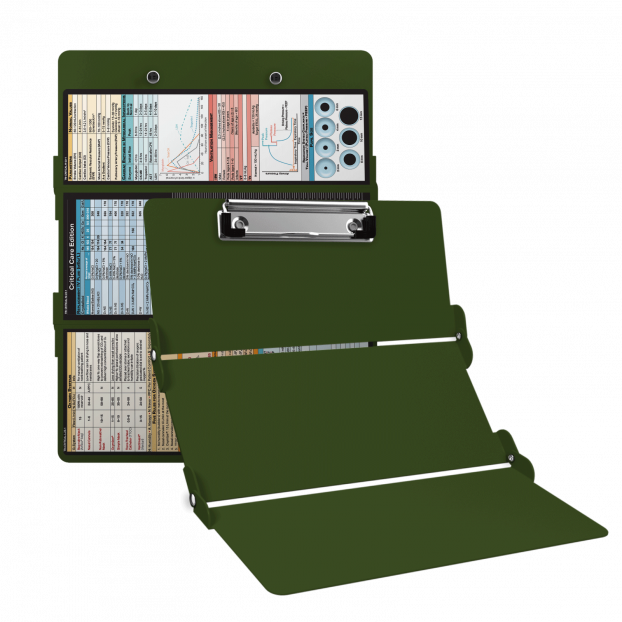 WhiteCoat Clipboard® Trifold - Army Green Critical Care Edition